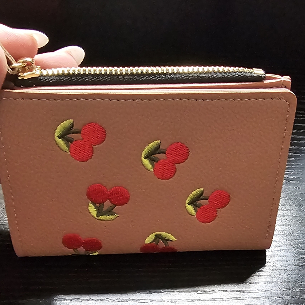 Cherry Embroidered Tan Wallet - Picture 2 of 5